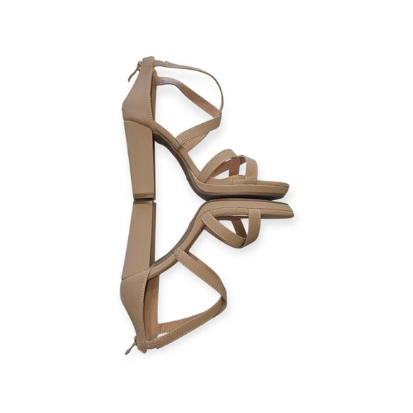Top Moda Womens Strappy khaki Heel Open Toe Sandals Size 7 Zipper Back - Picture 1 of 7